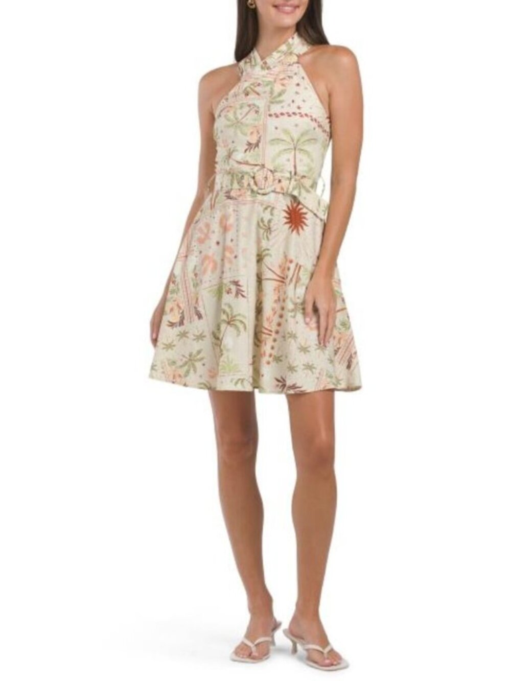 RACHEL RACHEL ROY Linen Blend Joanna Printed Halter Fit And Flare Mini Dress